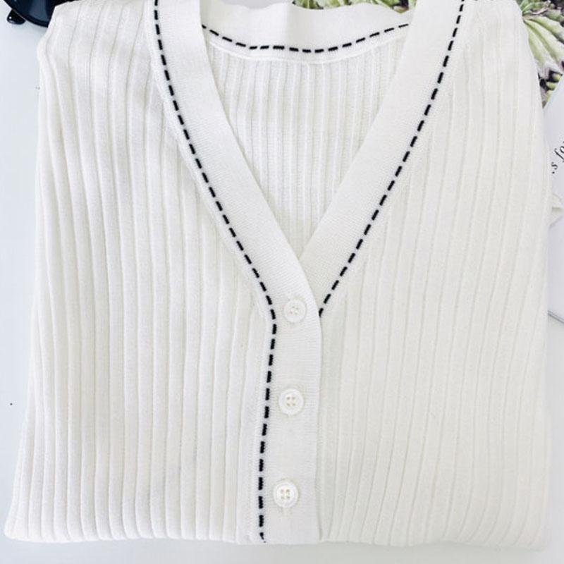 Women Slim Sweater Shirt Cutout Thin Pullover V-Neck Short Sleeve Sweater Casual Comfortable Shirt Spring