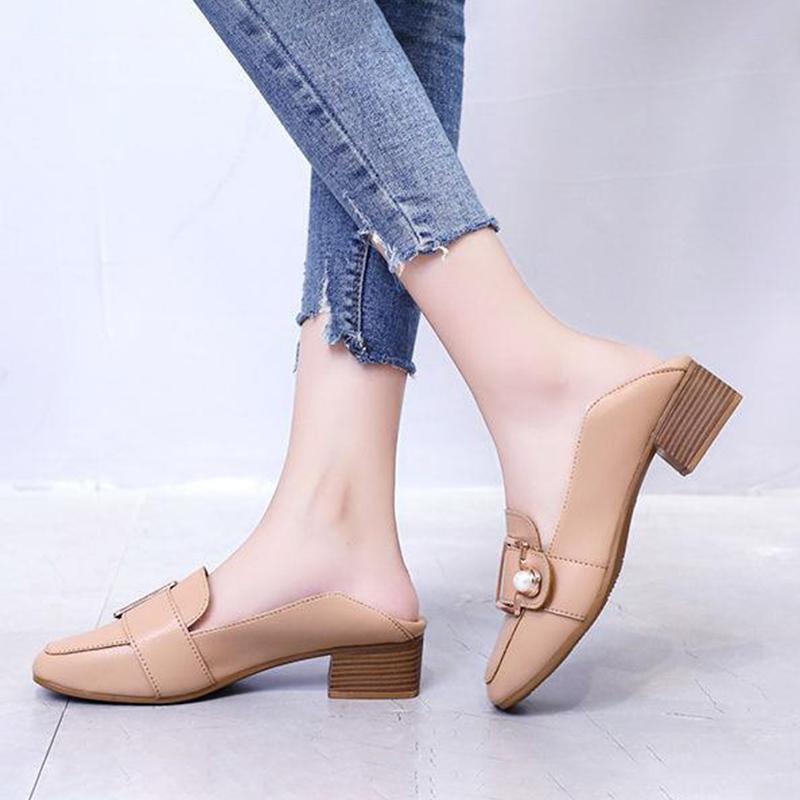 Leather Shoes Retro Square Toe Mid-heel Thick Heel Single Shoes Wild British Style Loafers Women's Mid-heel Comfortable Leather Shoes