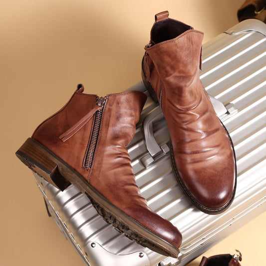 Original Leather Boots Men Autumn Shoes Male Leather Casual Boots Men Comfy Anti-Slip Lace-up Boots