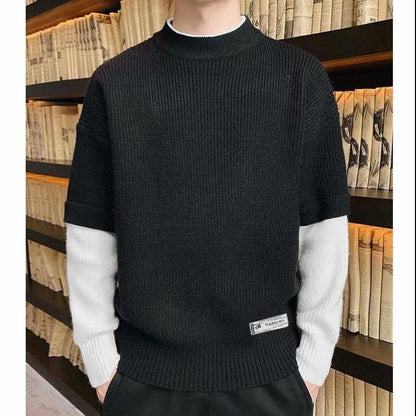 Autumn Thin Sweater Half High Neck Pullover Sweater Men's Trendy Knit Sweater Color Matching Bottoming Shirt Men's Top