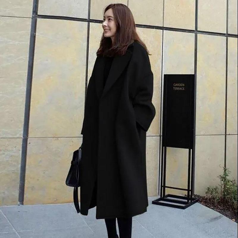 Autumn and Winter Woolen Coat Korean Fashion Woolen Coat Women's Thicker Plus Size Mid-length Over-the-knee Coat