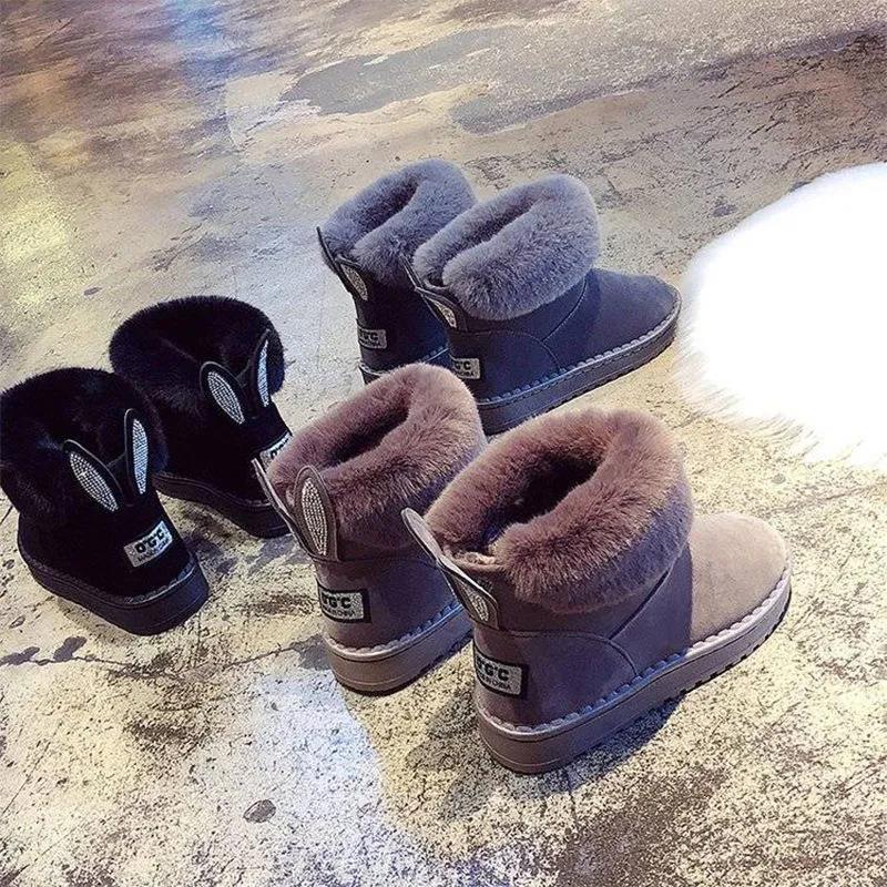 Snow Boots Women's Thick Furry Shoes Winter Cotton Shoes Women's Flat-heeled Mid-tube Boots Ankle Boots
