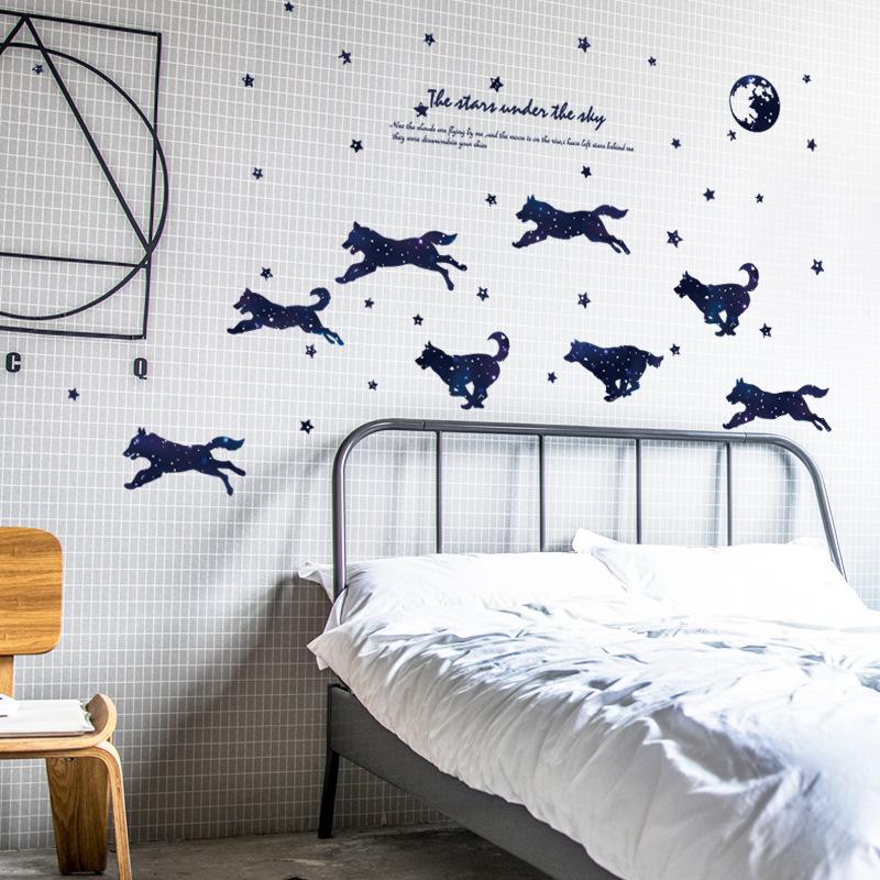 Starry group wolf personality entrance study office background decorative wall stickers mural custom