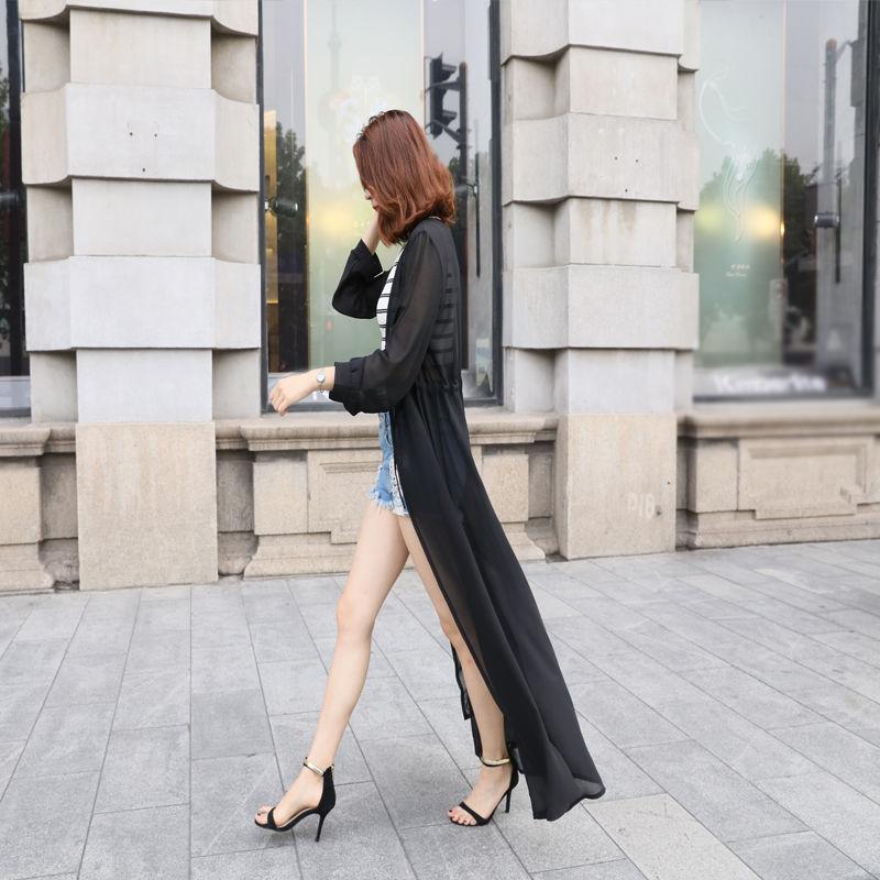 Women's Ethnic Style Sun-Dress Mid-length Plus Size Shawl Loose Outer Chiffon Cardigan Thin Coat Beach