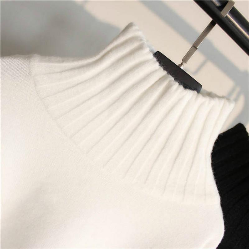 Podilove long-sleeve bottoming shirt white short section loose lazy wind turtleneck small fresh
