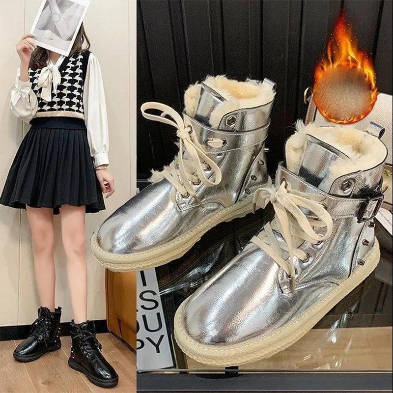 Snow Boots Women Winter Short Tube All-match Martin Boots Plus Velvet Padded Short Boots Cotton Shoes