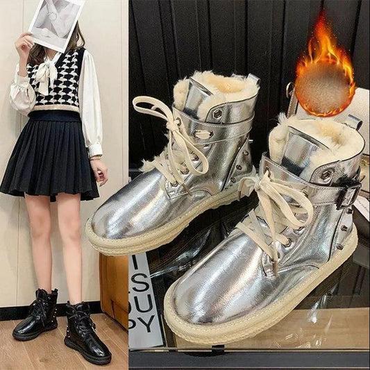 Snow Boots Women Winter Short Tube All-match Martin Boots Plus Velvet Padded Short Boots Cotton Shoes