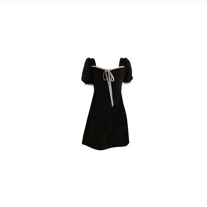 Female Summer Simple Retro Bow Elegant Black Bubble Sleeve One Neck Short Graceful Party Dress