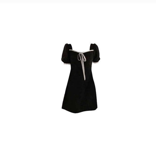Female Summer Simple Retro Bow Elegant Black Bubble Sleeve One Neck Short Graceful Party Dress