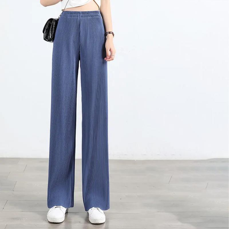 WTEMPO Wide Leg Straight Trousers Summer Cool Thin Pants Women Loose High Waist  Casual Cool Comfortable Home Go Out Party Office
