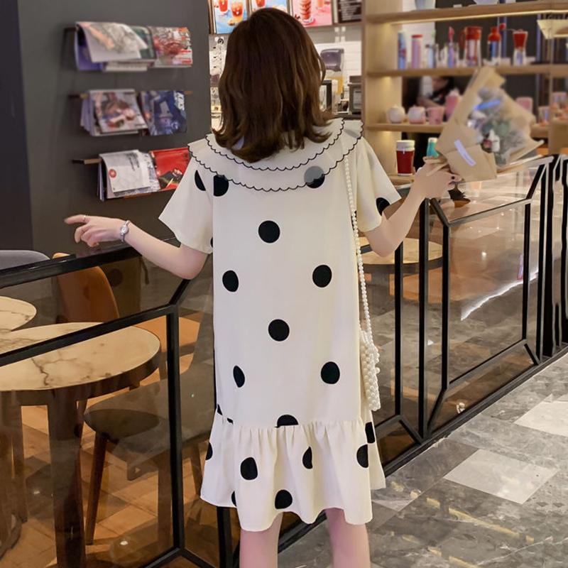 Oversized M-XXXXL Polka Dot Dress Women's Short Sleeve Turn-down Collar Summer M-XXL Ruffle Knee-length Dress