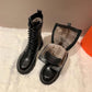 Winter Boots Women Shoes Black Ankle Boots Platform Gothic Booties Leather Fur Boots Plush Warm Botas Fashion Designer