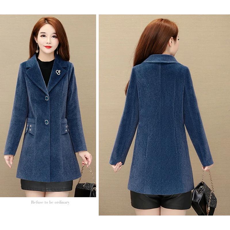 Women's Velvet Coat Mid-length Autumn and Winter Warm Woolen Coat Classic V Neck Slim Fit Coat Casual Padded Solid Soft High Quality Coats Large Size