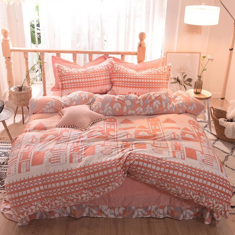 5D Carved Velvet Four-piece Crystal Velvet Warm Quilt Cover Sheets Thick Warm Velvet 4Pcs Set