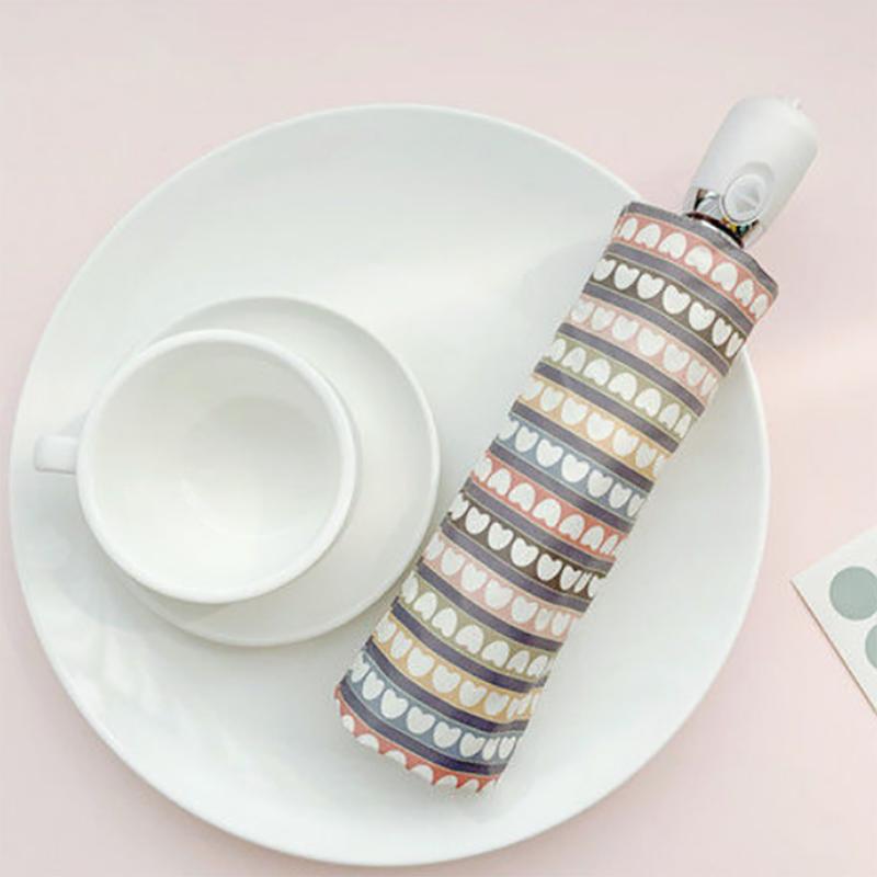 Korean Version of Ins Hyun Ya Wind Striped Small Fresh Folding Sunny Umbrella Automatic Rain and Shine Dual-use Sunscreen Sun Umbrella