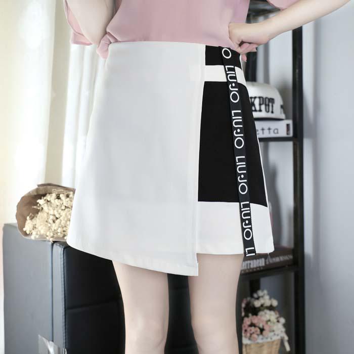 Pofulove Women Anti-light Irregular Contrast Color Skirt High Waist Slim Sexy Package Hip Skirts