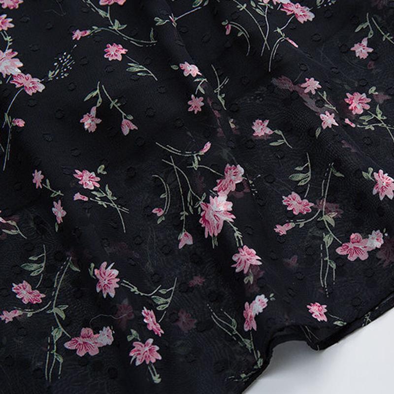 Chiffon Skirt Spring and Summer Long-sleeved Floral Dress Large Size Age-reducing Skirt Bottoming Long Skirt Large Skirt Waist Waist Thin