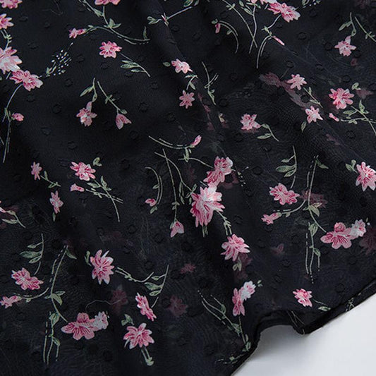 Chiffon Skirt Spring and Summer Long-sleeved Floral Dress Large Size Age-reducing Skirt Bottoming Long Skirt Large Skirt Waist Waist Thin