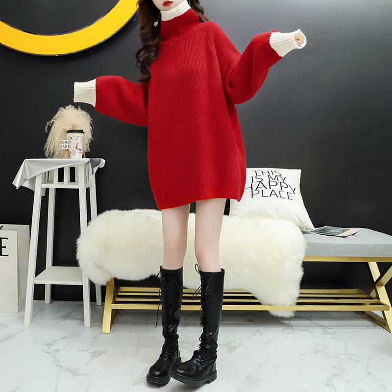 Thick Sweater Women's Turtleneck Long Sleeved Loose Pullover Korean Knit Top Autumn Winter