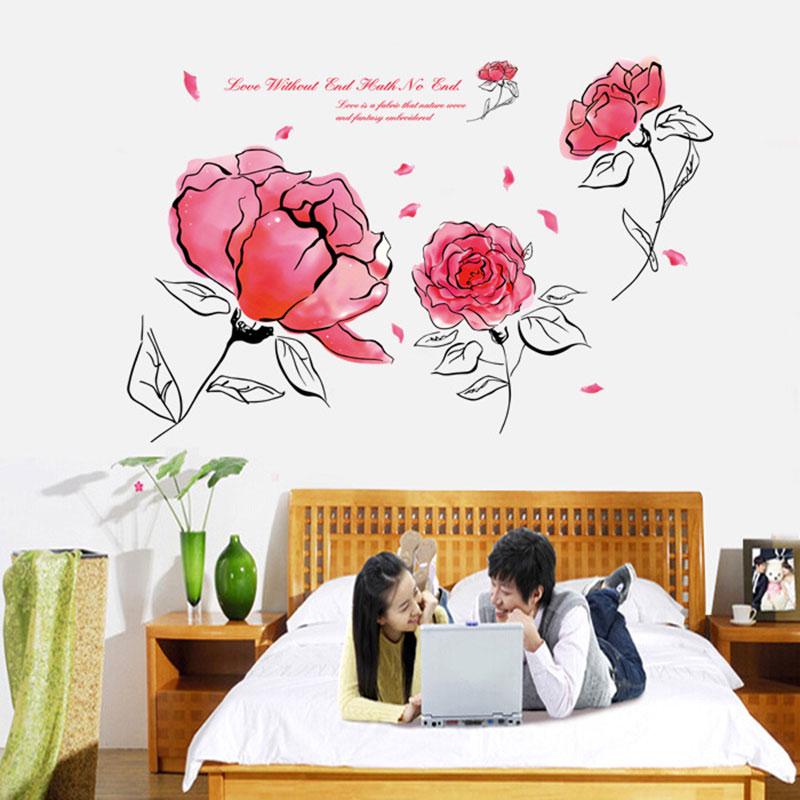 Pink Peony Flower Wall Stickers For Living Room Home Decoration Bathroom Glasses Stickers Wallpaper
