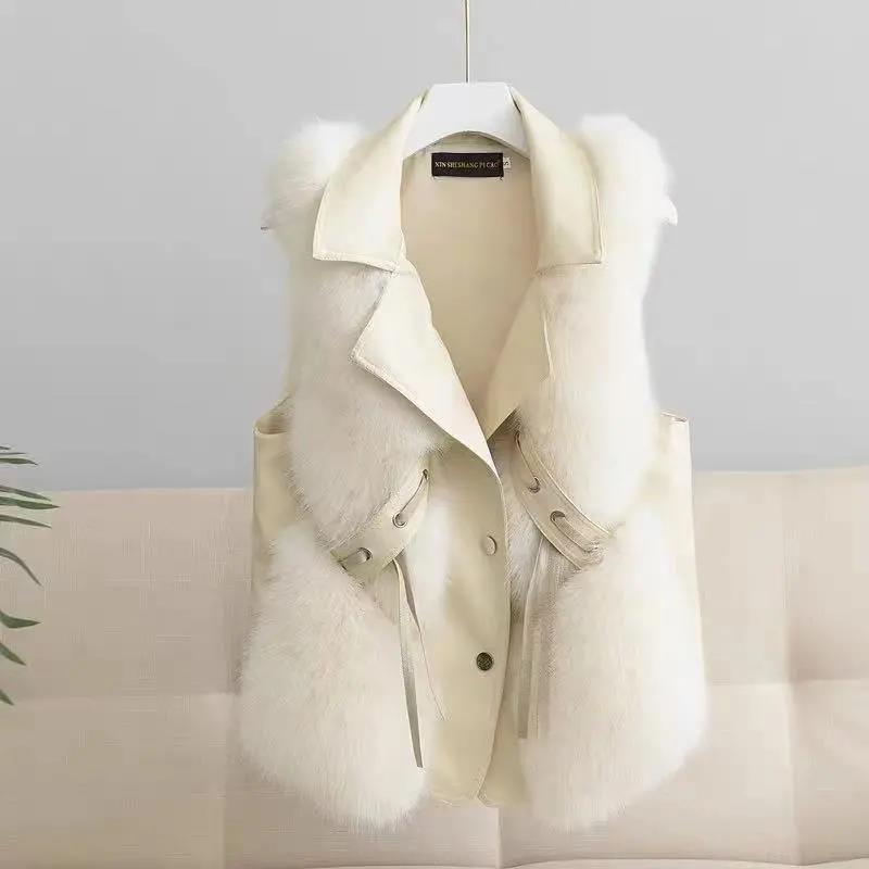 Fur Vest Women's Winter Wear Thick Imitation Fox Fur Vest Faux Fur To Keep Warm Comfortable and Soft Women's Sleeveless Suit Collar Jacket