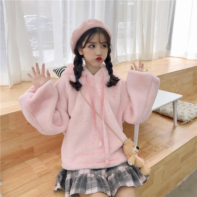 Hood Top Autumn Winter Sweatshirt Cotton Women's Sweatshirt Wild Large Size Long Sleeve Warm