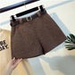 Woolen Women's Short Pant with Sashes High Waist Slim Large Size Female Wide Leg Pants Fashion