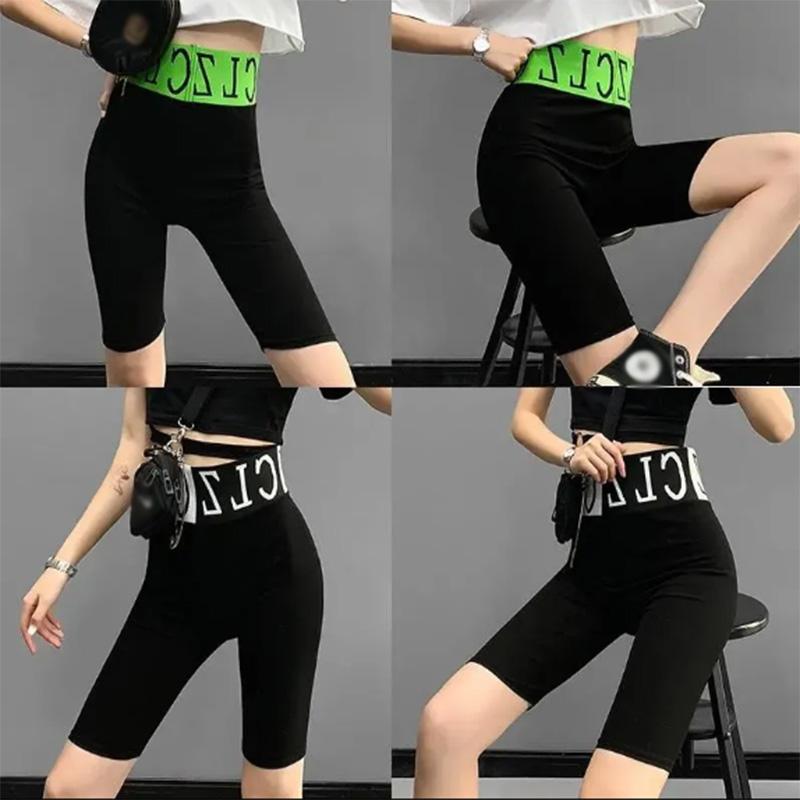 Summer Ice Silk High-waisted Elastic Abdominal Leggings Women's Thin Outerwear Safety Sports Five-point Shorts Cycling Pants