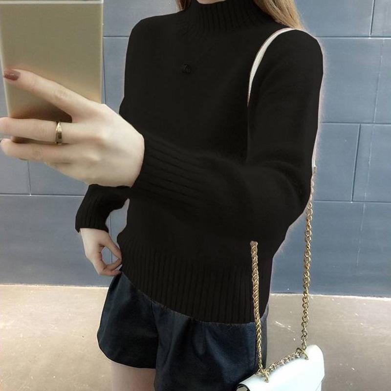 Non-shedding Mink Velvet Sweater Women's Short Loose Knit Sweater New Half High Collar Top