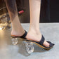 High-heeled Slippers Women's Summer Wear Fashion Woven Sandals Bohemian Ethnic Style Crystal Thick Heel Women's Summer Wear