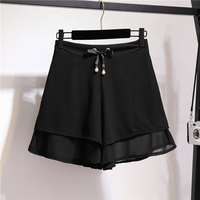 Fashion Plus Size Shorts Set Women's Summer Sleeveless Pleated Blouse Chiffon Shorts Two-piece Suit