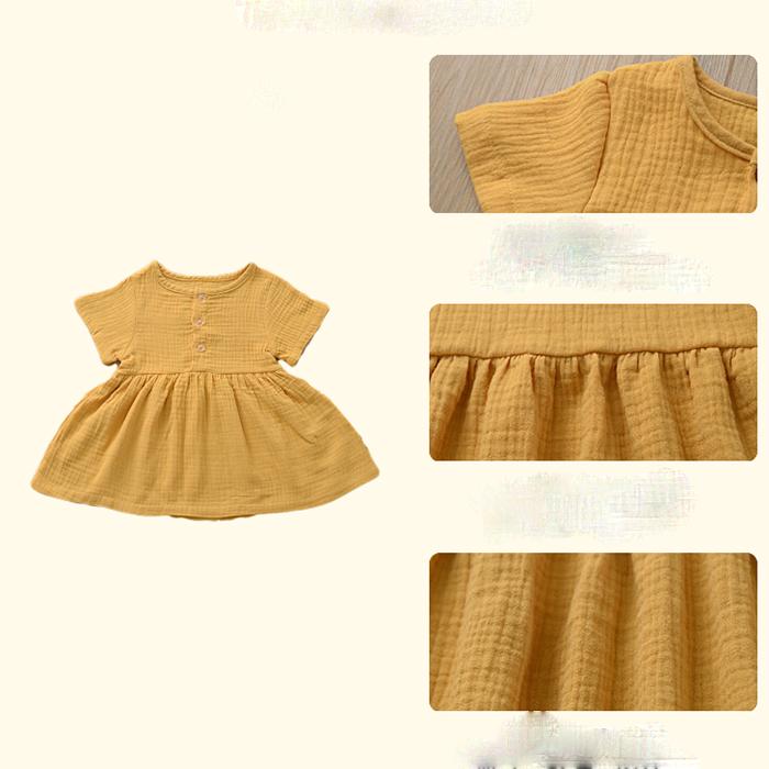 Toddler Kid Baby Girl Summer Dress Ruffles Sleeves Party Children Girls Casual Button Dress Sundress Clothes Pure Color Retro A-line Skirt
