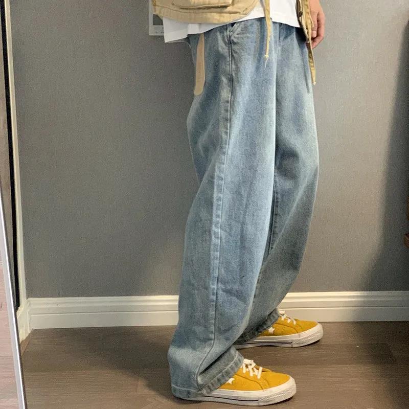 Retro Hip-hop Loose Jeans Men's Straight Wide-leg High Street Mopping Trousers