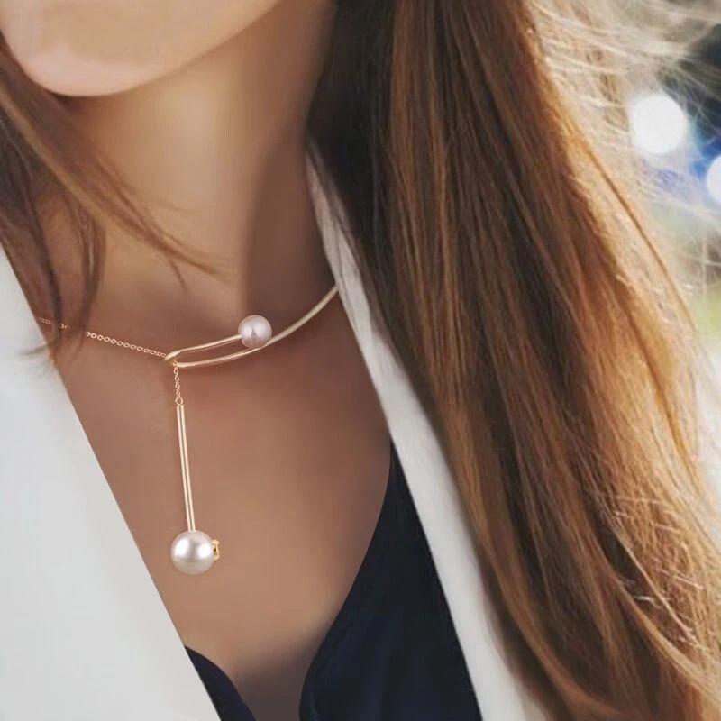 Pearl Necklace Pendant Clavicle Collar Neck Chain Jewelry Chokers for Girl Gold Choker Personalized Chain Necklaces Pendant Necklaces Women's Gifts