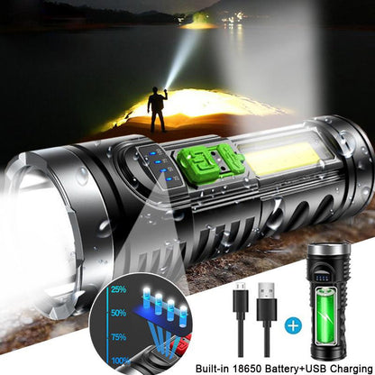 Portable Outdoor Household Flashlight Bright Torch USB Rechargeable Lamp Camping Hiking Car Emergency Ultra Bright Long-range LED Flashlight