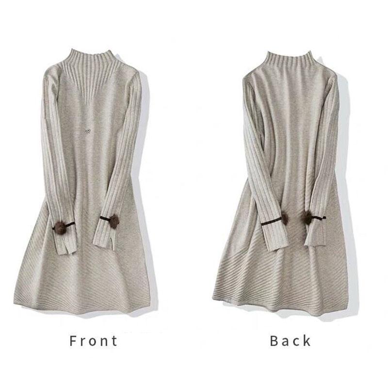 Autumn and Winter Long Thick A-line Knitted Dress Women Loose Pullover Sweater Dress Bottoming Wool Sweater