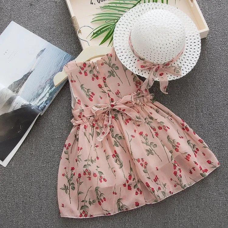 Girls' Dress In Summer, Girl 1-2-4-6 Year Old Girl Girl Summer Chiffon Dress To Send Hat