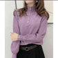 Half Turtleneck Long Sleeve Knitted Sweater Loose Large Size Sweater Fashion Button Solid Color Bottoming Shirt for Women