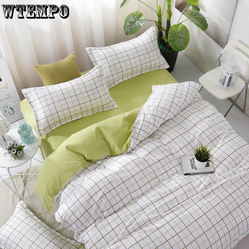 4pcs   Bedding Set Pillowcase Plaid Solid Color Quilt Cover Queen/king Size Duvet Cover