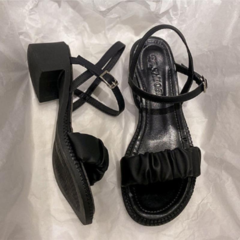 Summer Fairy Style Fashion All-match High-heeled Shoes Women's Thick Heel Buckle Belt with Skirt Fashion Sandals