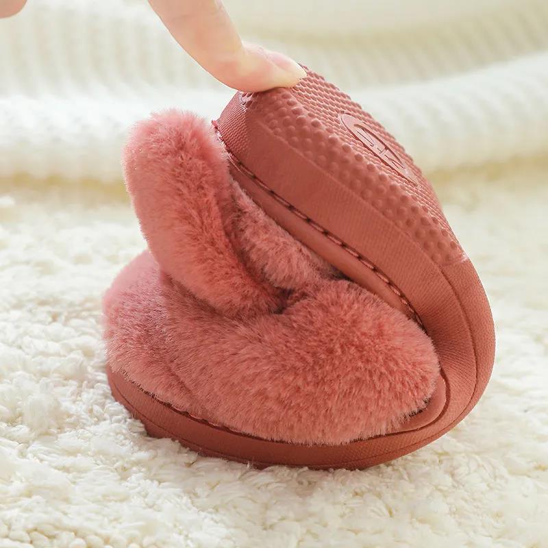 Baby Girls Cotton Slippers Winter Children's Cute Rabbit Plush Slippers Boys Home Indoor Shoes Furry Kids Slippers