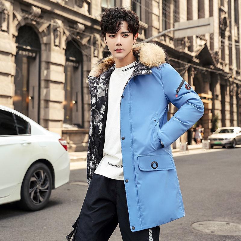 Extra Large Size Men's Cotton-padded Winter Warm Parka Coat Mid-length Thick Fur Collar Coat