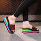 Women Sandals Platform Rainbow Non-Slip Thick Soled Wedge Slippers Summer Beach Slipper