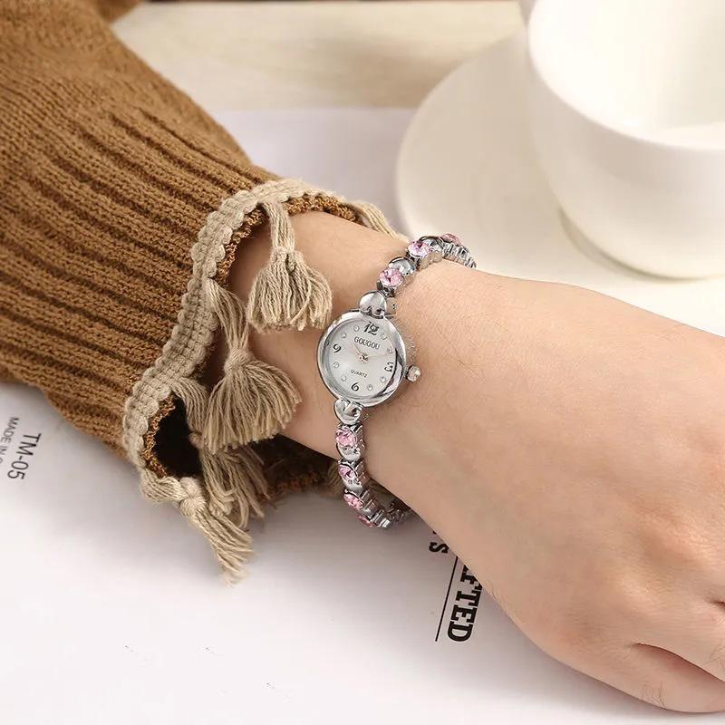 Women's Korean Luxury Rhinestones Quartz Watches Small Simple Bracelet Watches Crystal Diamond All-match Watch Bracelet
