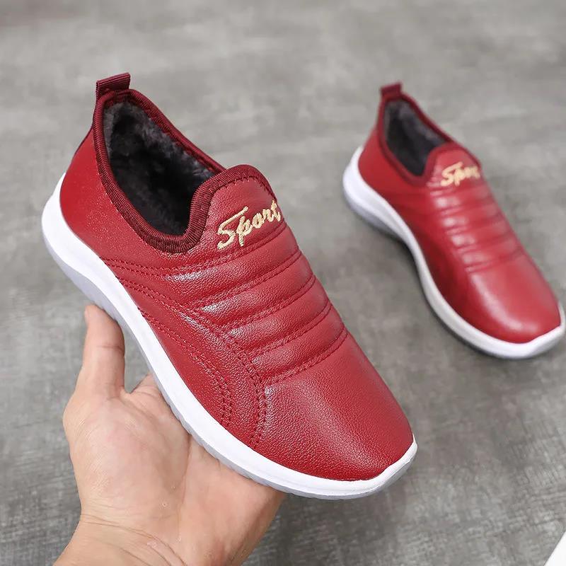 Winter Plus Velvet Waterproof Cotton Shoes Women's Leather Fashion One-step Thick-soled Non-slip Soft-soled Cotton Boots