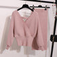 V-neck Women Knitted Skirt Suits Batwing Sleeve 2 Pieces Elegant Party Female Sweater Elegant Dress