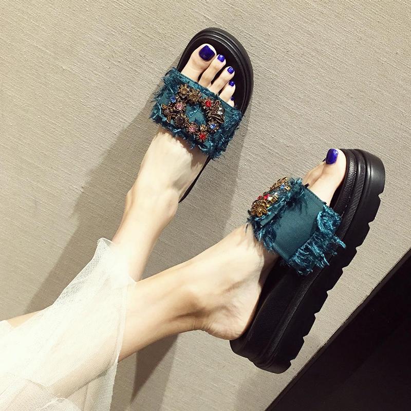 Wedge Platform Sandals Slipper Fashion Outer Wear High Heel Slippers Thick Bottomed Chunky-Heel Women's House Shoes