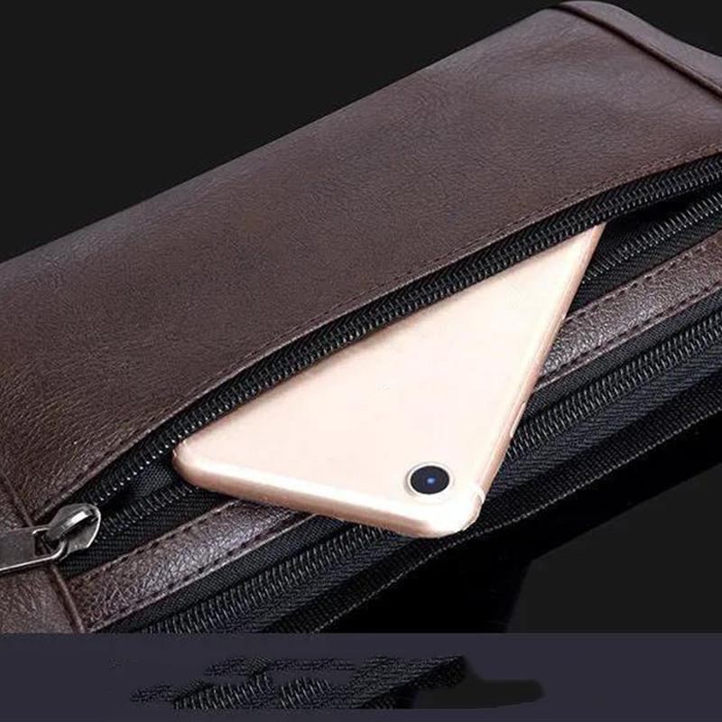 Business Leather Multi-layer Small Waist Bag Running Outdoor Mobile Phone Bag Multifunctional PU Chest Bag Receiving Wallet Sports Bag