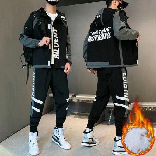 Plus Velvet Thickened Autumn and Winter Men's Suits Spring Fashion Youth Sports and Leisure Suits