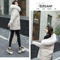 Down Jacket Women's Mid-length White Duck Down and Real Fur Collar Warm Winter Fashion Korean Style Slim Coat